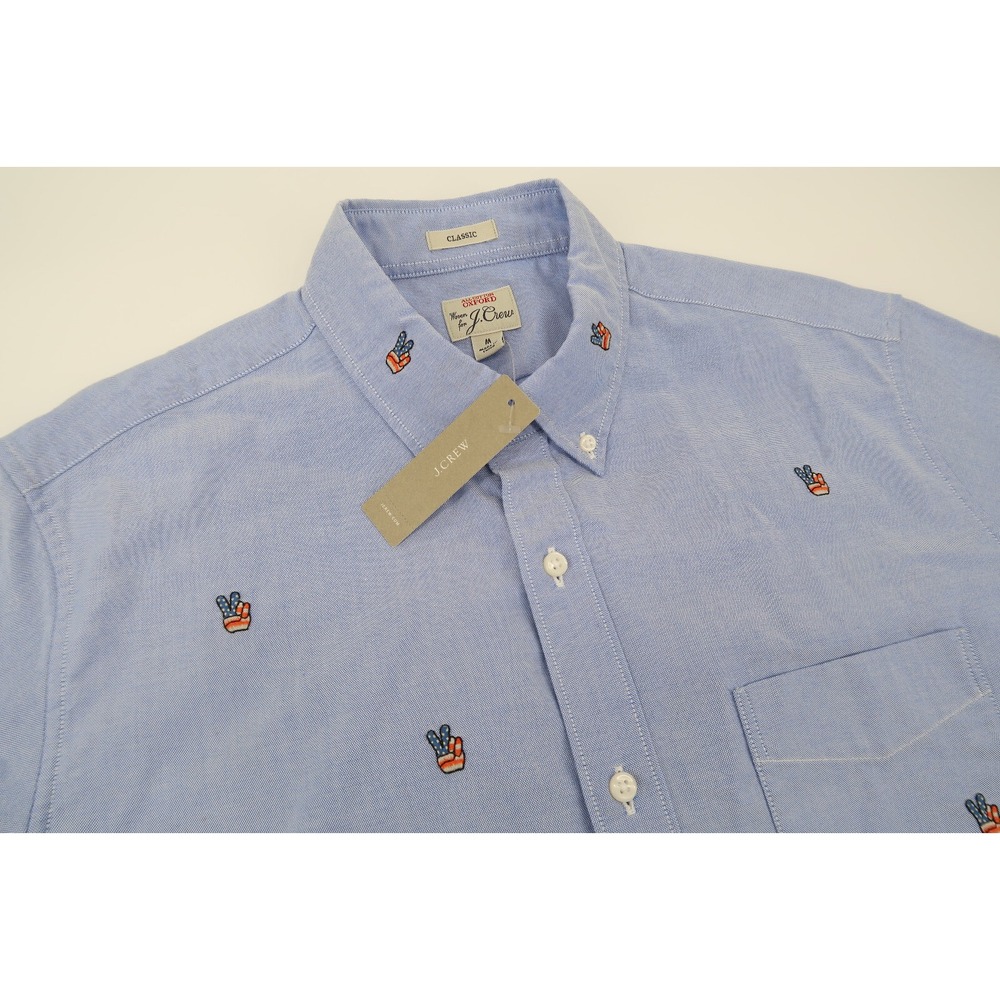 J. Crew Men's Medium USA Peace Sign Embroidered Oxford Shirt Classic Cotton‎ New